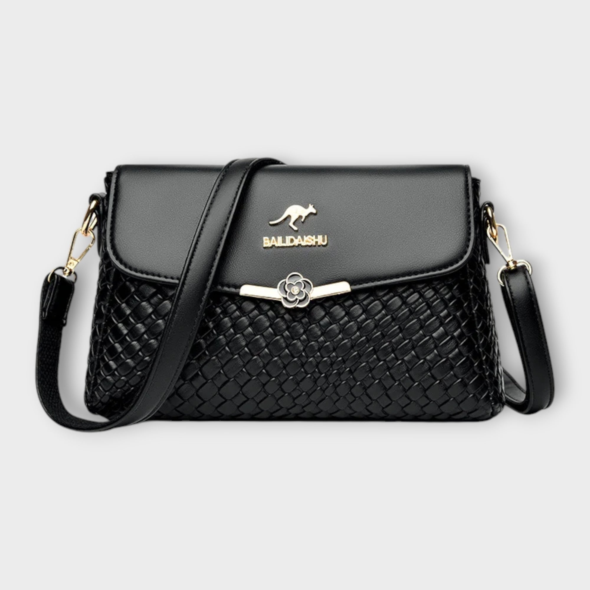 Vivienne Lacroix | Black Woven Faux Leather Crossbody Bag