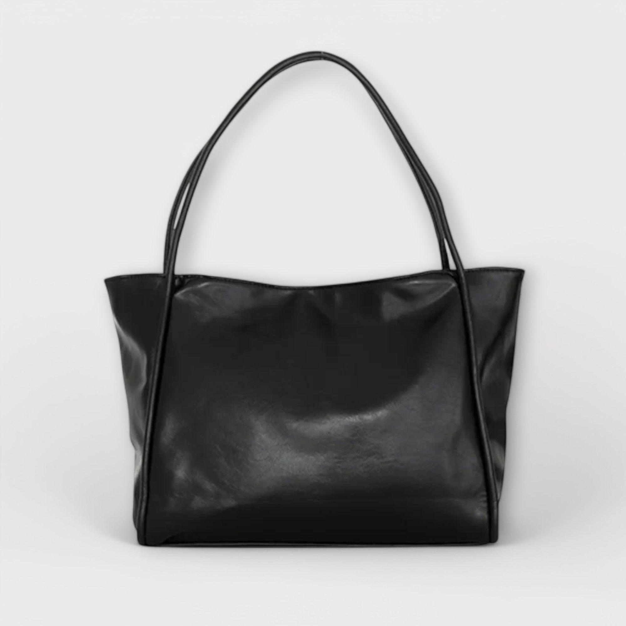 Celeste Vanthorpe | Black Faux Leather Oversized Tote Bag