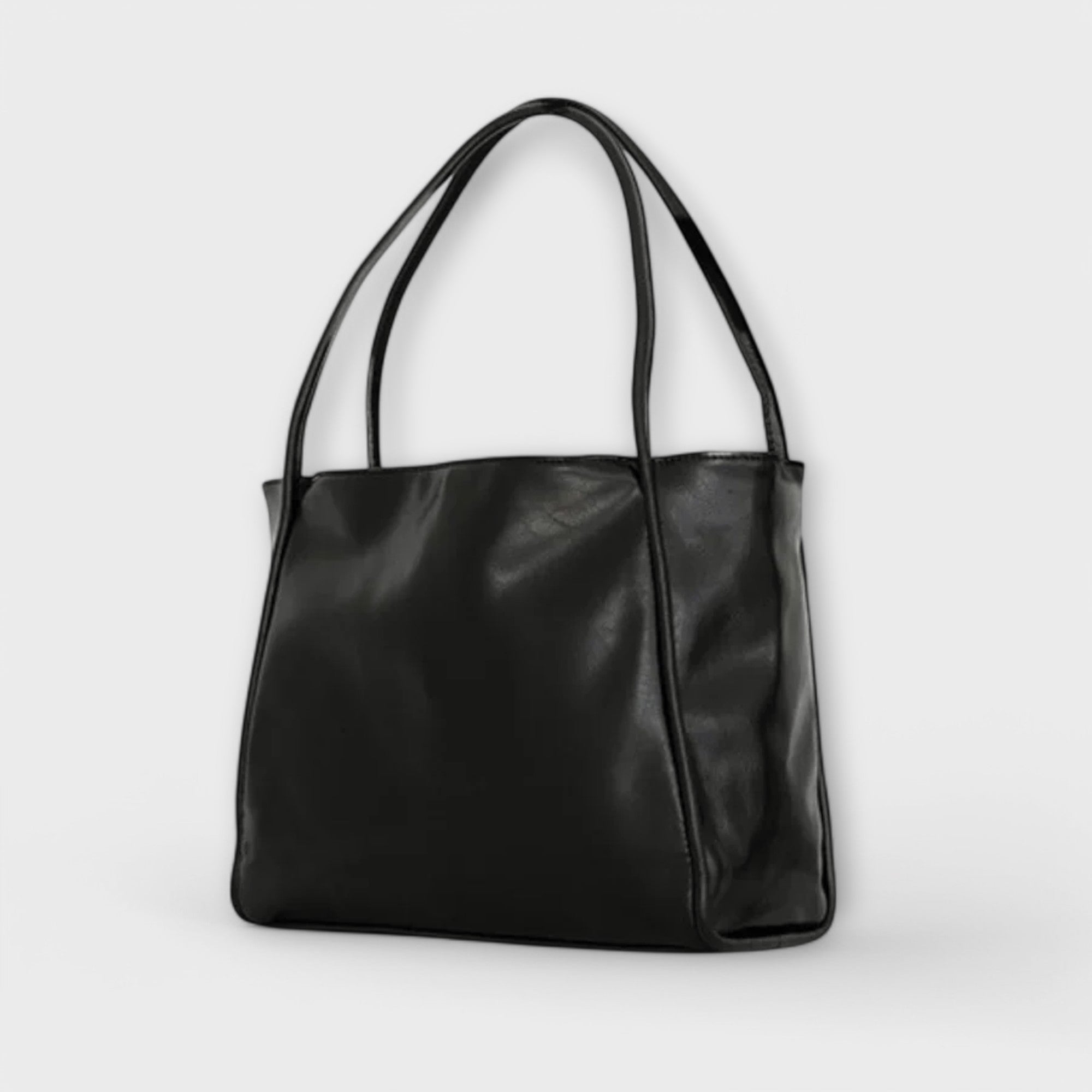 Celeste Vanthorpe | Black Faux Leather Oversized Tote Bag